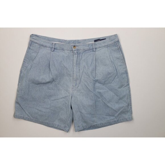 Vintage 90s Nautica Mens 40 Distressed Above Knee Chambray Chino Shorts Blue - Picture 1 of 15